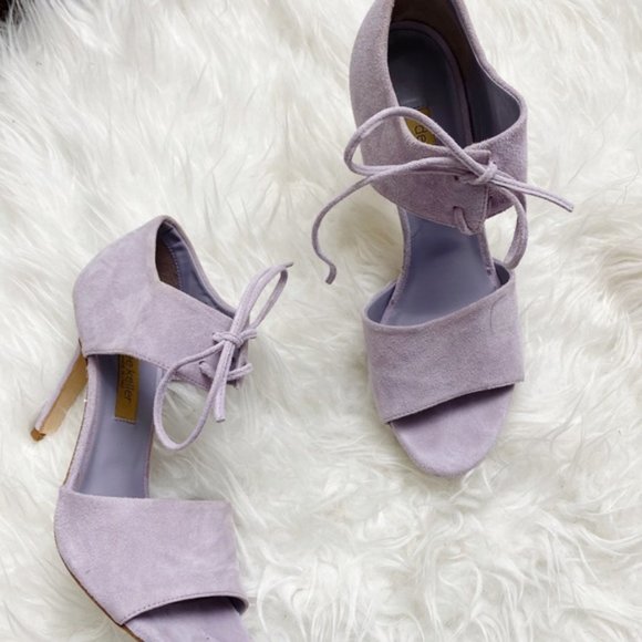 Dee Keller Lavender Suede Tie Heels 37.5 - Picture 3 of 12